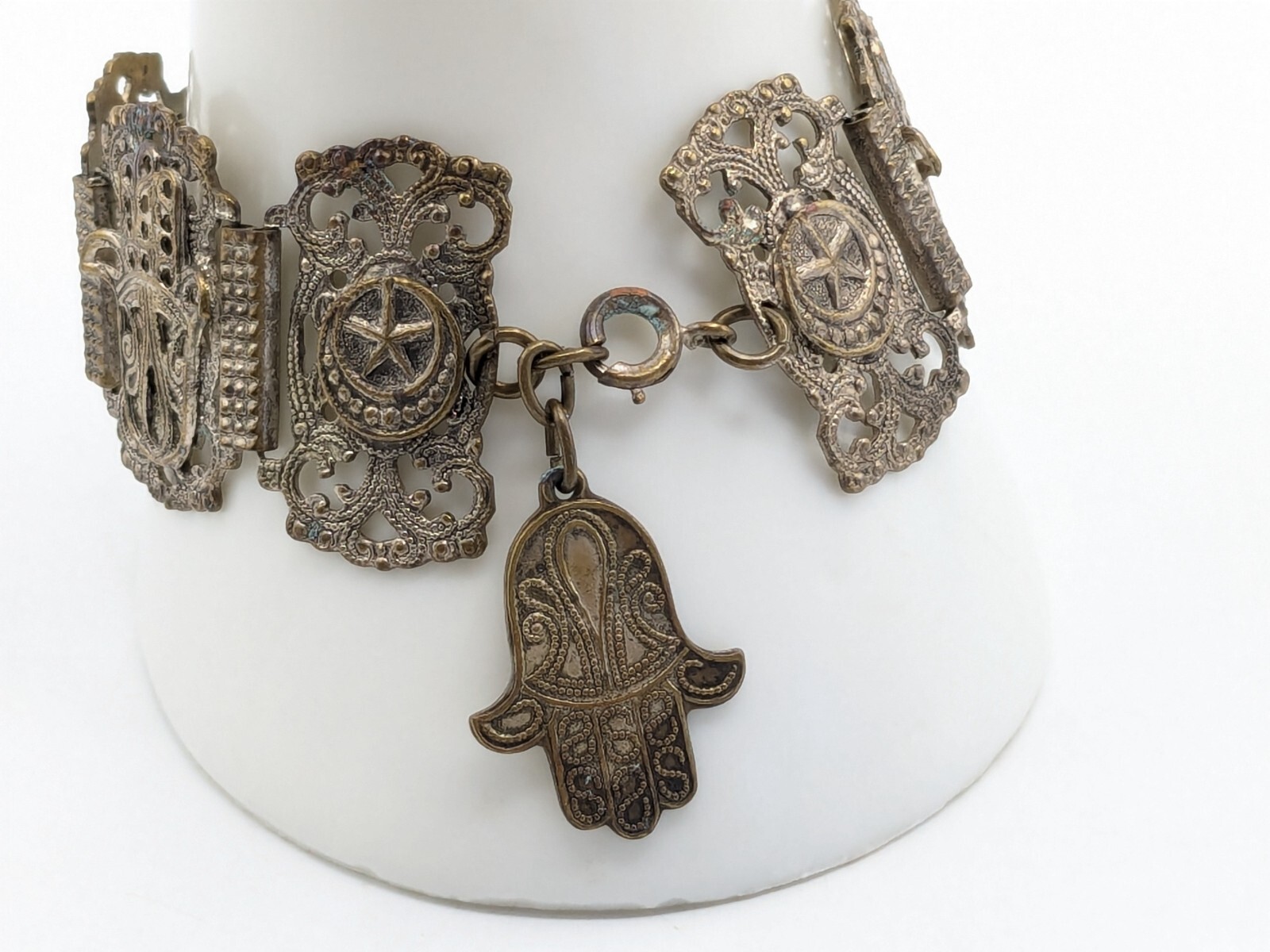 Vintage Souvenir De Maroc Brass Filigree Bracelet