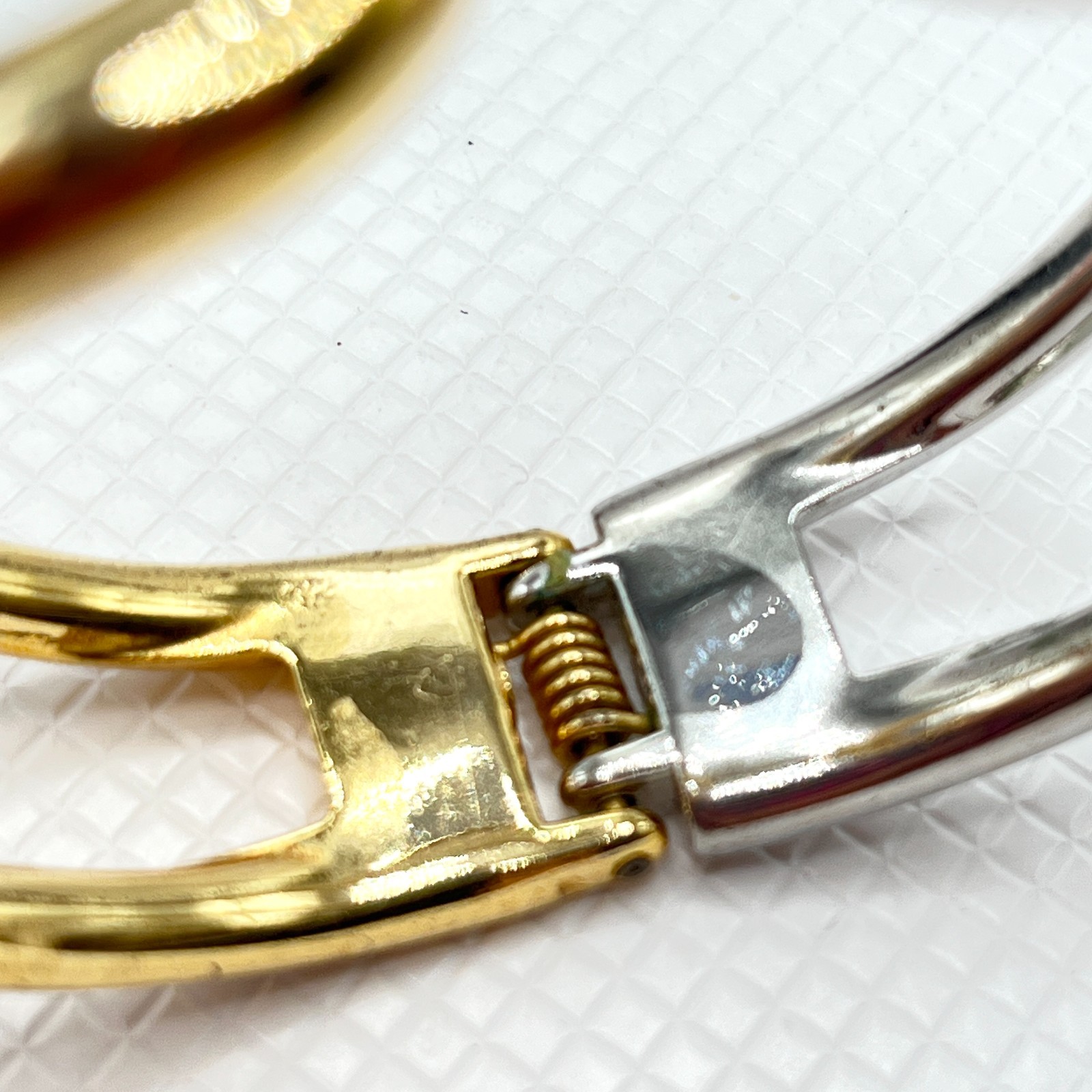 Mixed Silver & Gold Tone Metal Sculptural Bracelet w/ Open Work Hinged Bangle