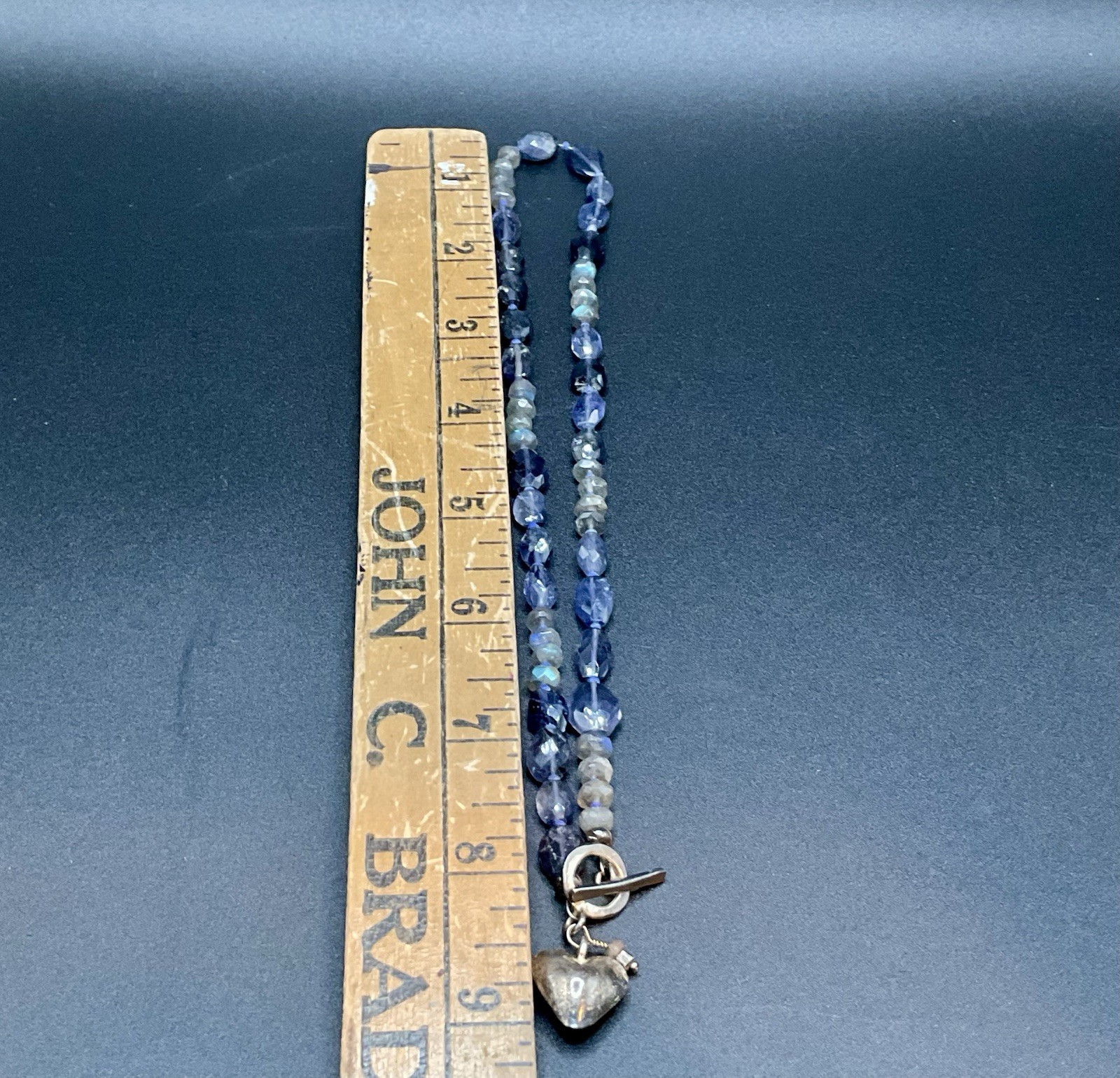 iolite Beaded 16in Necklace With Heart Vintage Jewelry