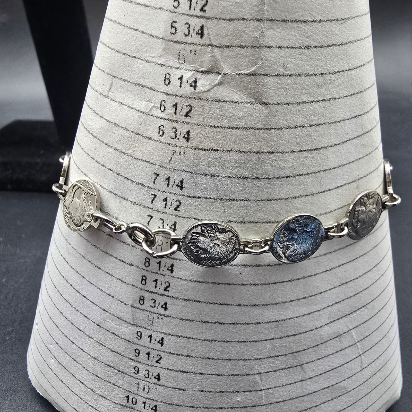 Vintage Faux Buffalo Nickel Coin Bracelet Silver Tone Currency Jewelry