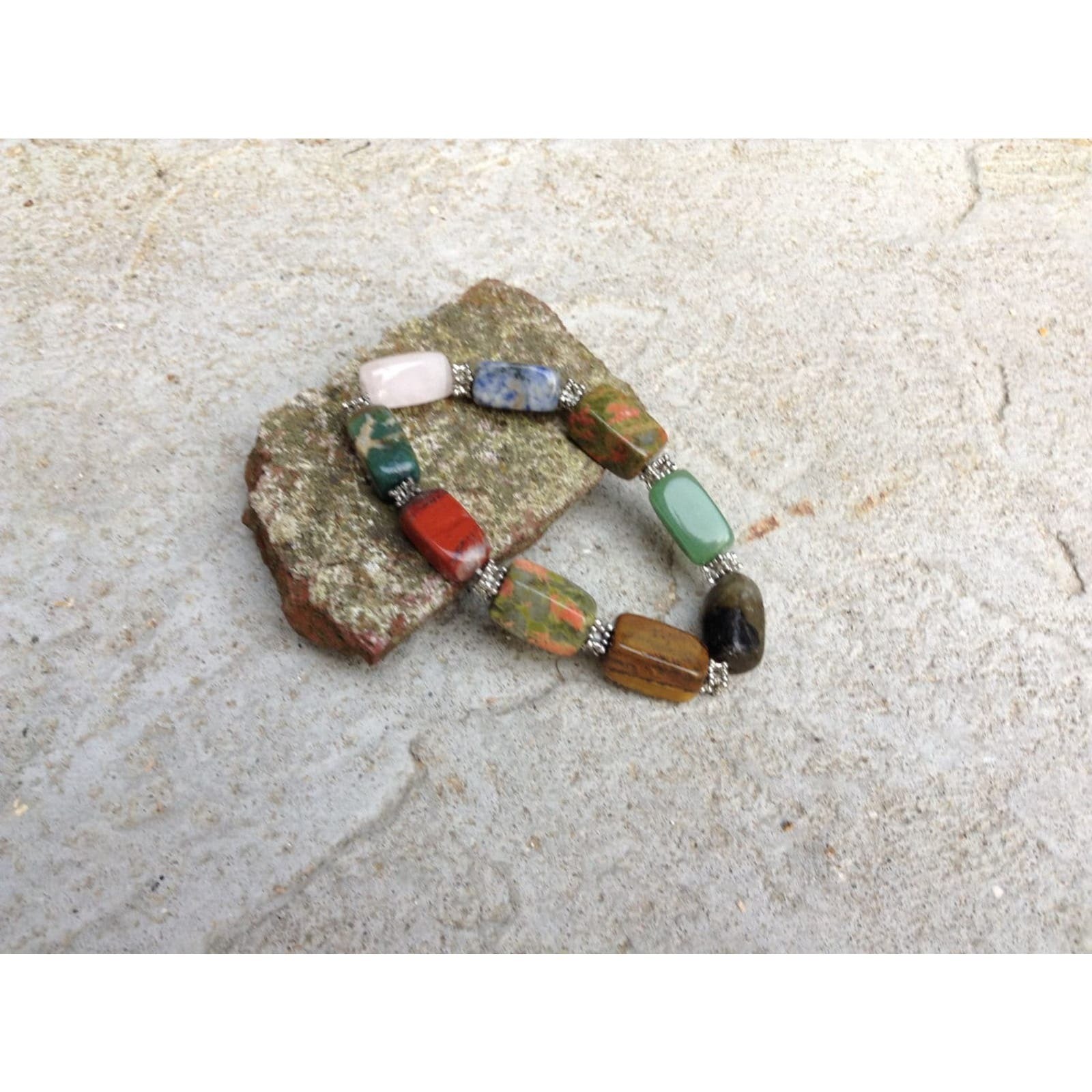 Natural Gemstone Beaded Bracelet Stretch Bracelet Jade Jasper Tigers Eye