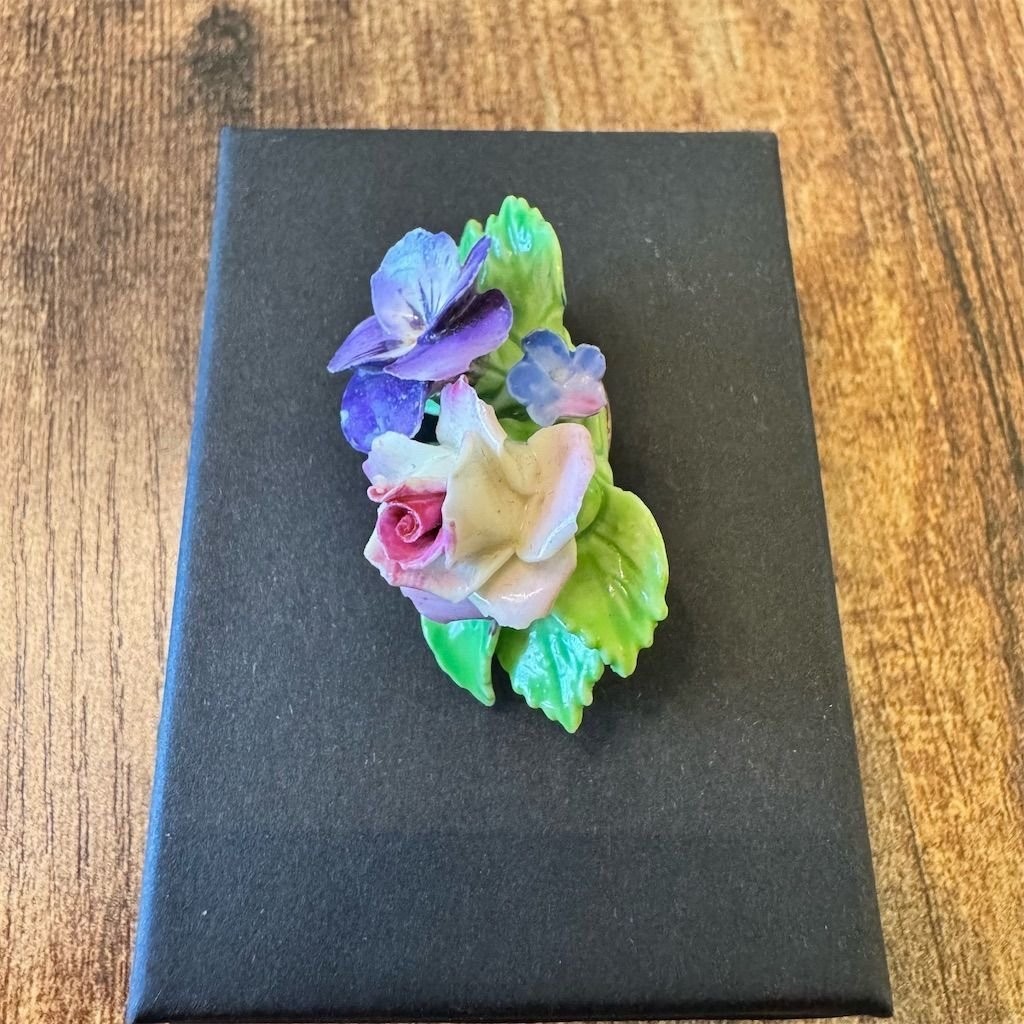Vintage Floral Porcelain Brooch England Multicolor