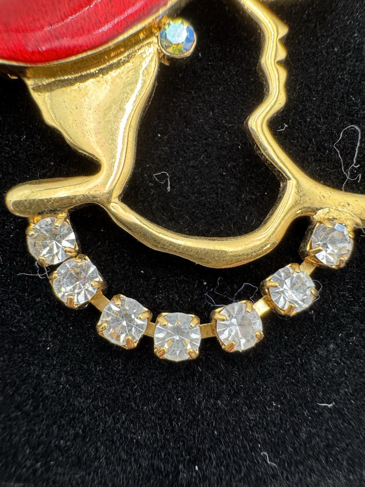 Gold Tone Lady Red Hat Enamel Pin And Gold Tone Faux Pearl Brooch Lot of 2