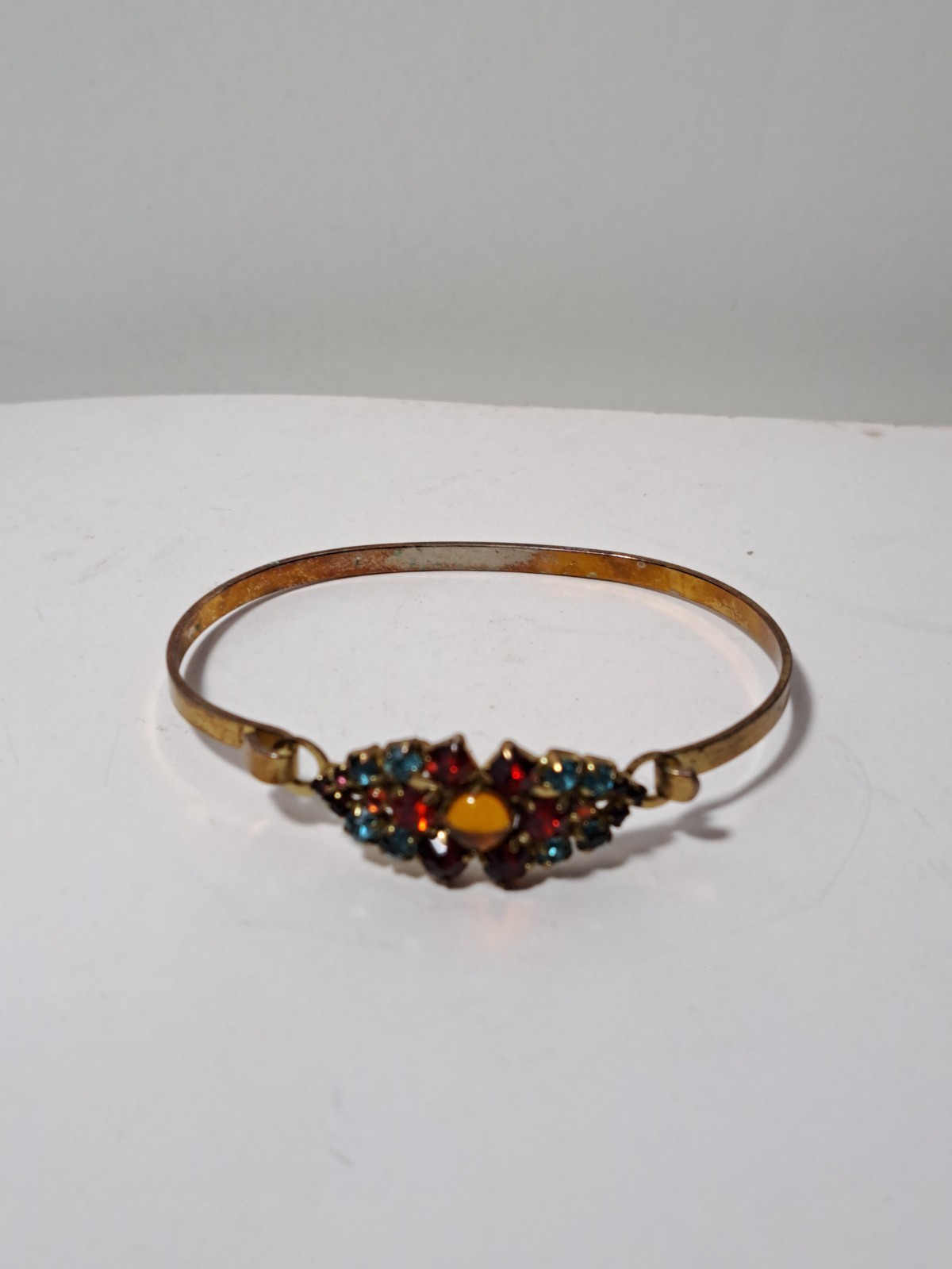 Vintage Multicolor Rhinestone Flower Bracelet 2 3/8 in Across