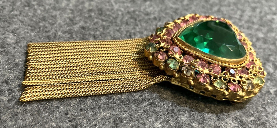 Rare Vintage ORIGINAL BY ROBERT Heart Rhinestone Goldtone Filigree Pin Pendant