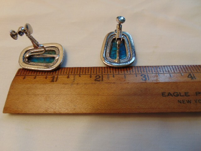 GOLDETTE TURQUOISE SQUASH BLOSSOM EARRINGS Clip-on Screw back SOUTH WESTERN