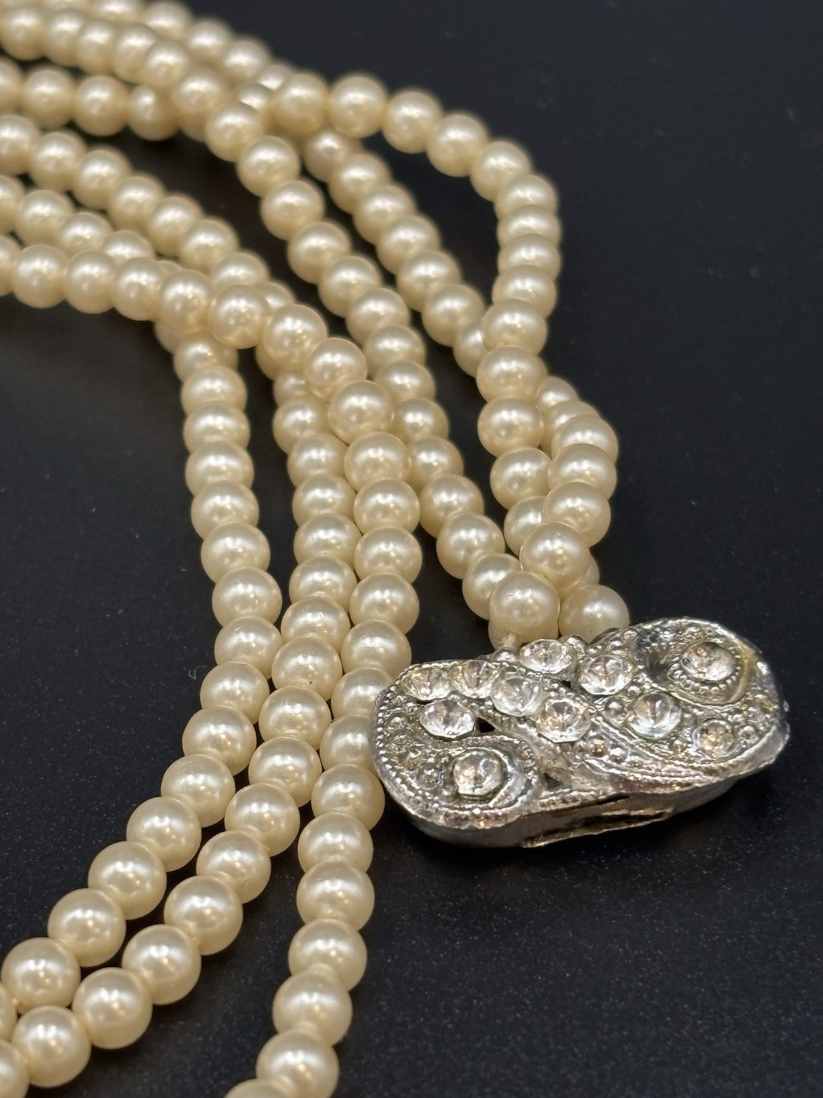Vintage 3 Stranded Faux Pearl Necklace, Very Delicate, Light And Lovely!