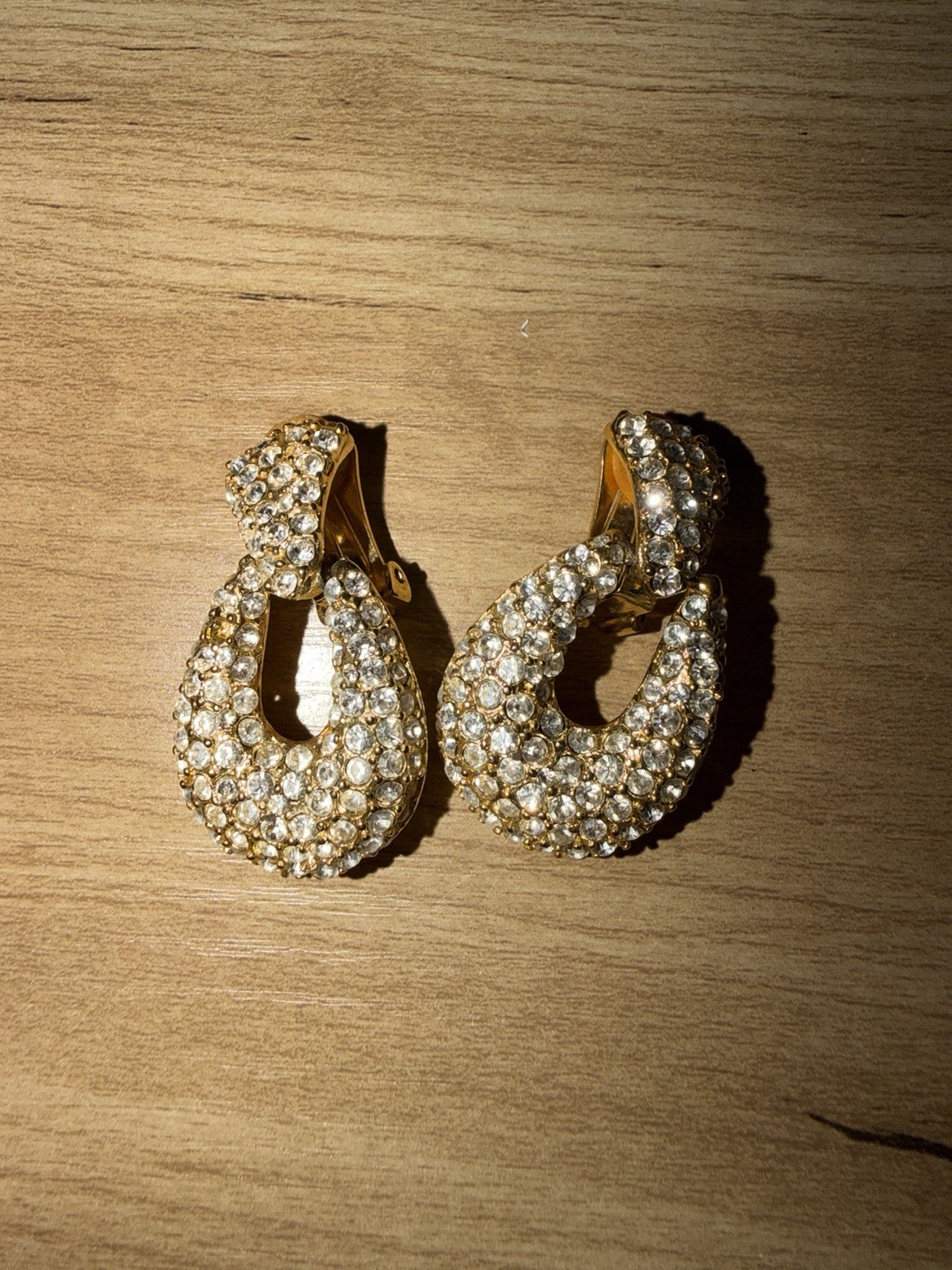 Vintage Rhinestone Door Knocker Clip On Earrings READ