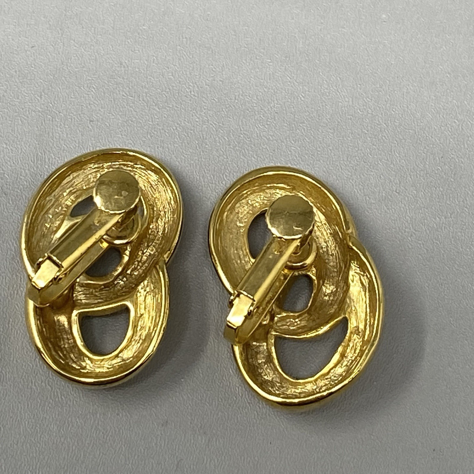 Gold Tone Clip On Earrings Double Link Dangle Drop Knotted Screw Back 1.25″