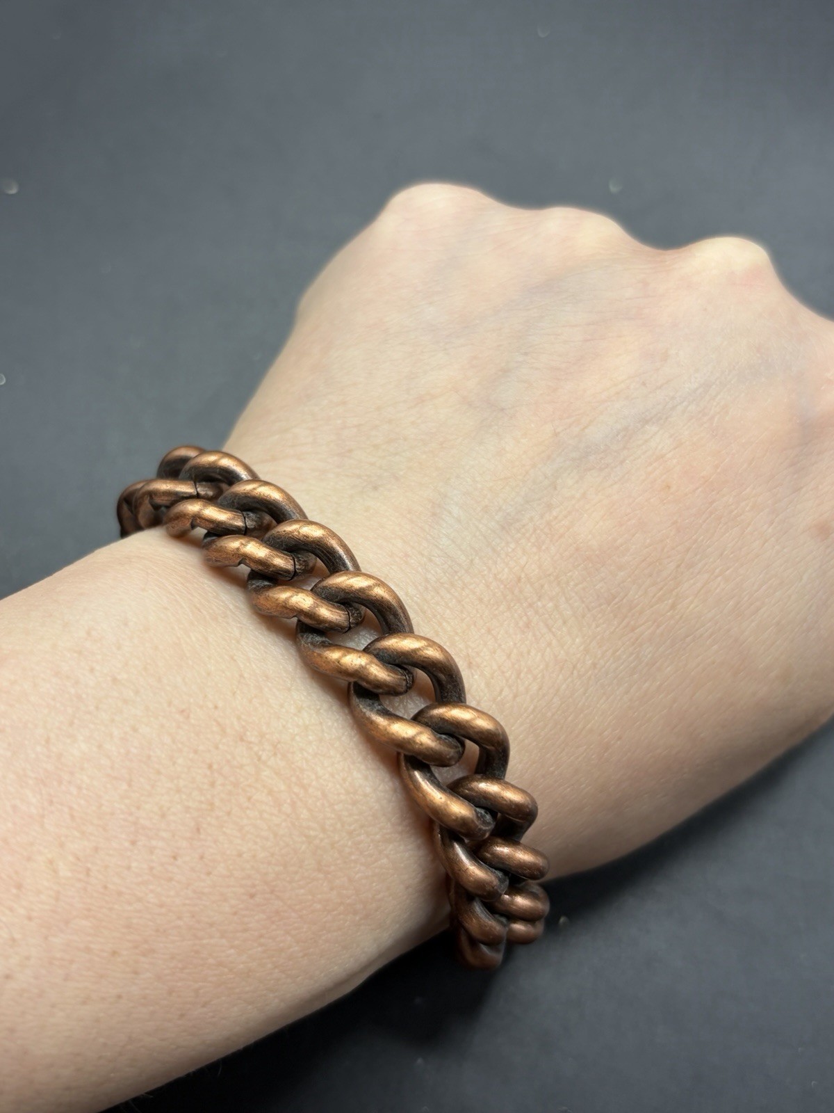 VINTAGE Heavy Solid Brass Chain Link Bracelet 48g 7”L Sister Clasp Hook