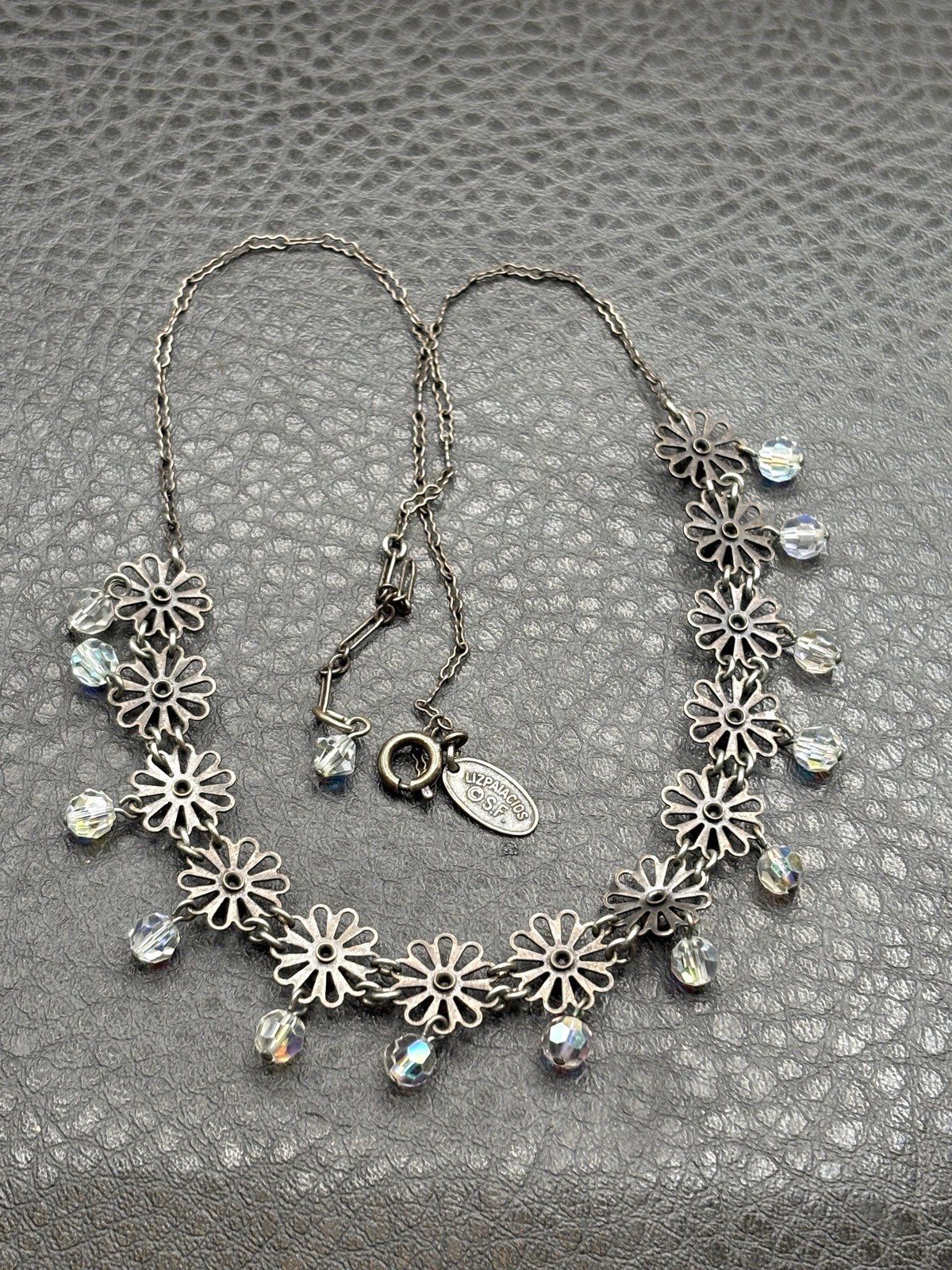 Liz Palacios Flower Bib Necklace Festoon Aurora Crystal Beads Vintage Style