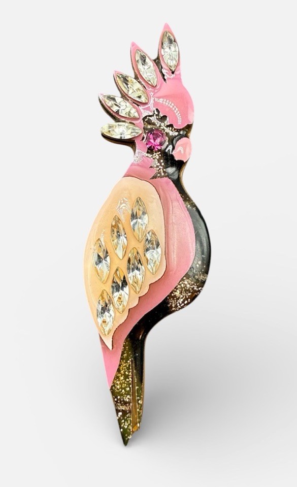 Lucinda Parrot Pin – Rhinestone Purple Black Sparkle Bird