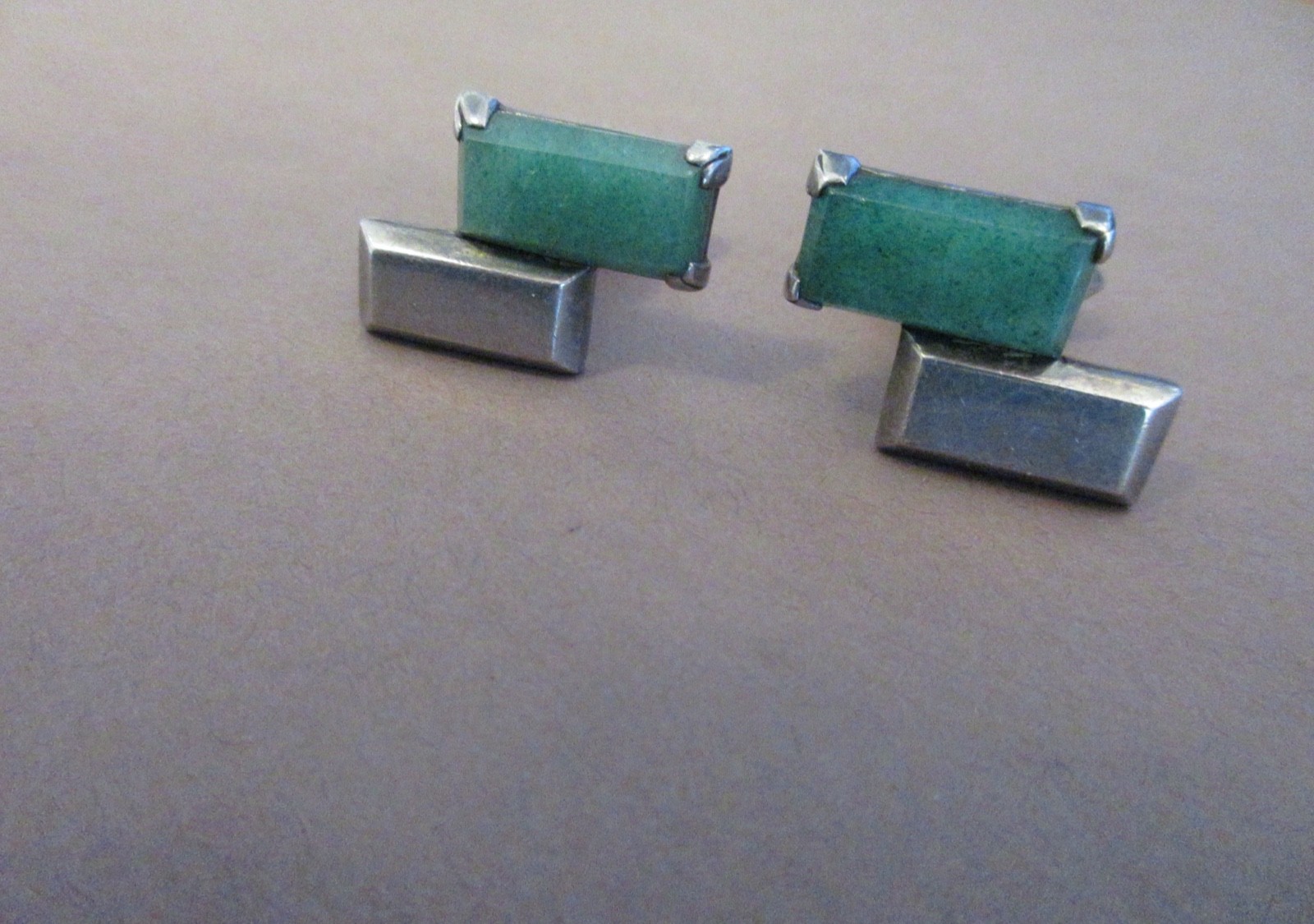 vintage ANTONIO PINEDA CUFFLINKS STERLING SLVER & GREEN AVENTURINE taxco mexico