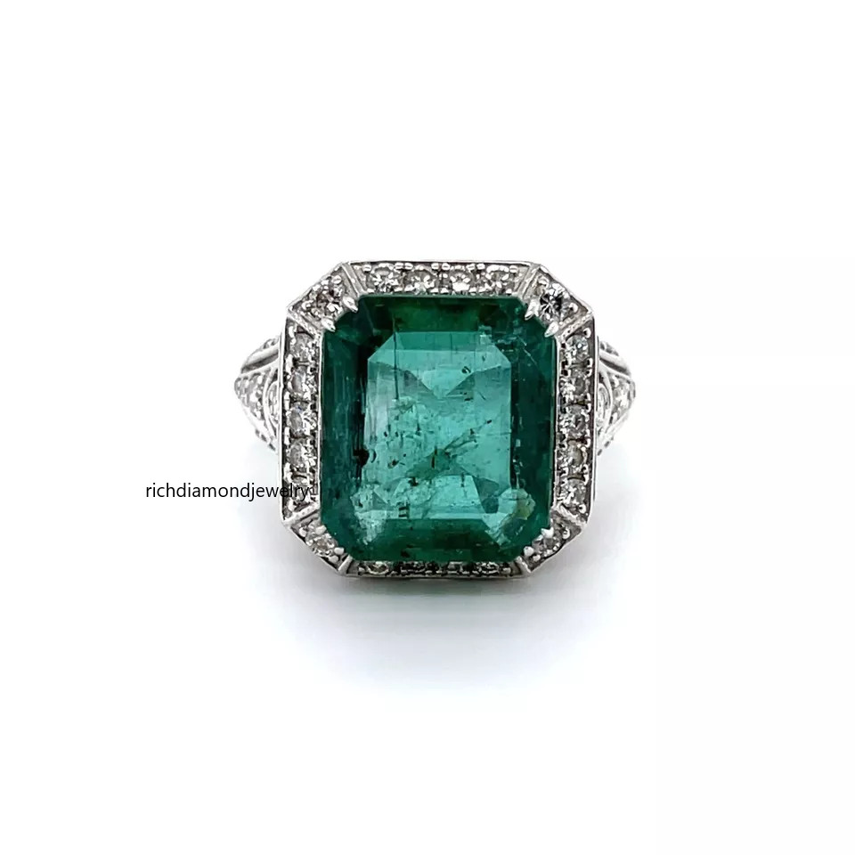 Featuring Pine Green Emerald Cut 7.98CT Emerald & Lab-Created 1.5CT Diamond Ring