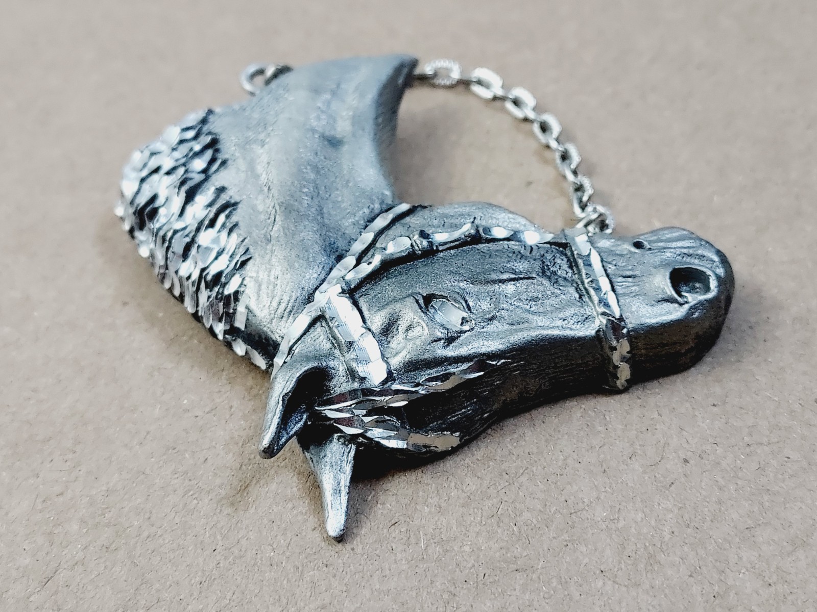 Equestrian Pewter Horse Head Brooch W/Chain Created by Ege Pewter Co. 1992