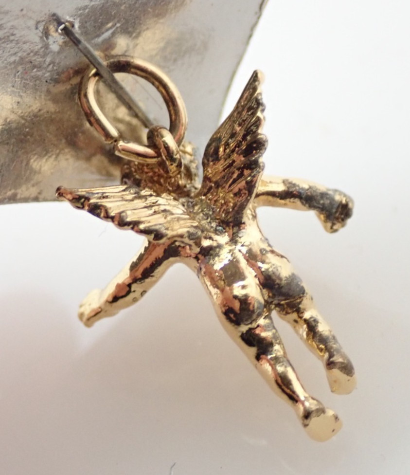 Vintage 3D Sterling Silver Vermeil Guardian Angel Pendant Bracelet Charm
