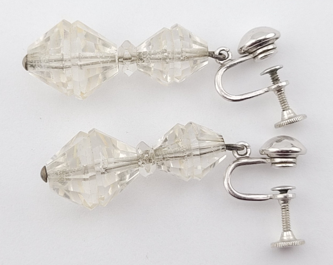 Signed BB Faceted Rock Quartz Crystal Bead Sterling Silver Chandelier Earrings