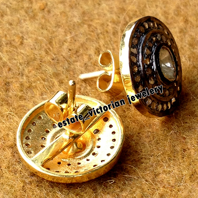 1.42Ctw Genuine Old Mine Rose Antique Cut Diamond Silver Victorian Studs Earring