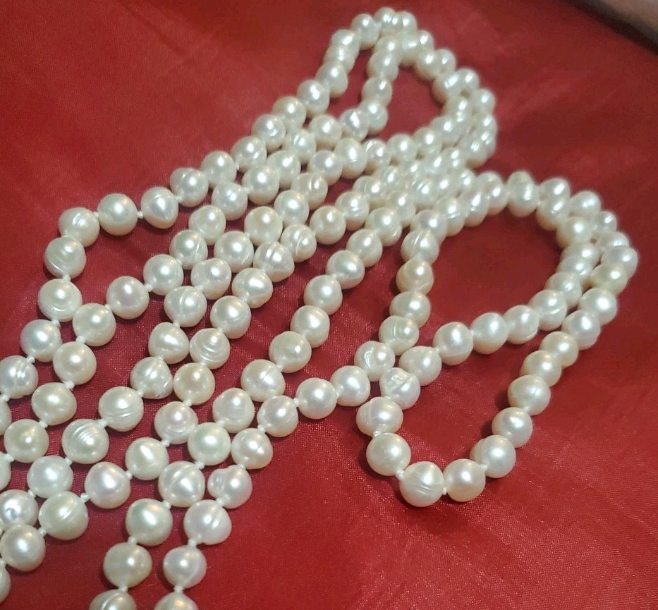 Vtg 64in Continuous Freshwater Pearl Necklace White Rope Strand Knotted 107g