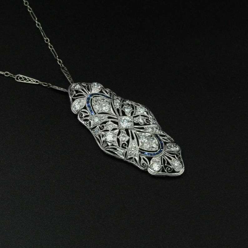 Vintage Art Deco Style Old European Cut Lab Created Diamond 925 Silver Pendant