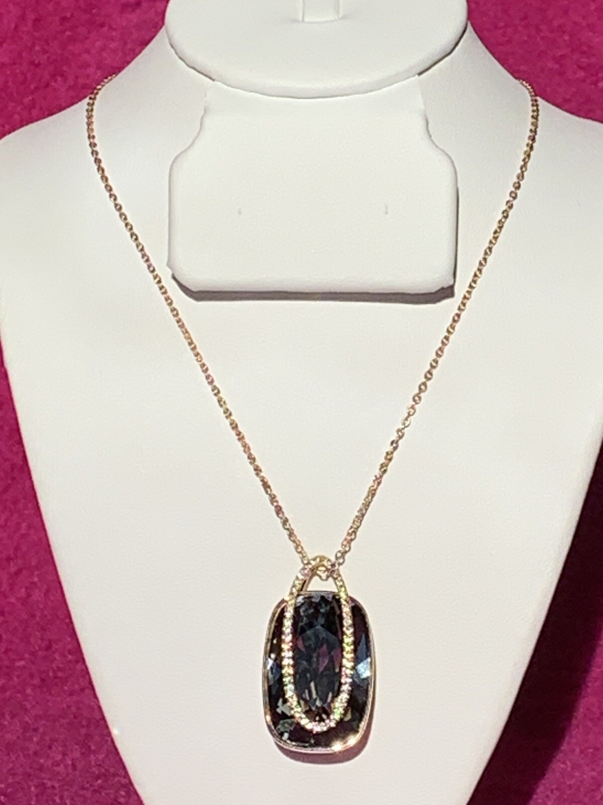 💎RARE – SWAROVSKI (Signed) Stunning “SILVER NIGHT” Pendant Necklace Rose Gold💎