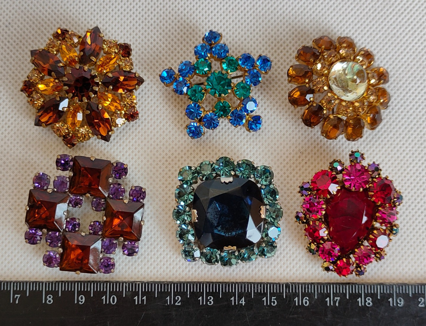 Vintage set of Soviet Czechoslovakian brooches with stones, 6 pcs. USSR.