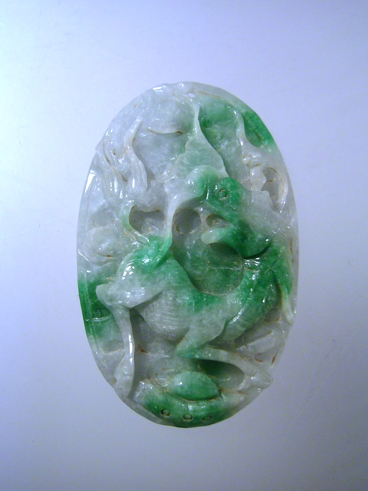 Vtg Chinese Jadeite Pendant Carved Natural Variegated Stone Longma Dragon Horse