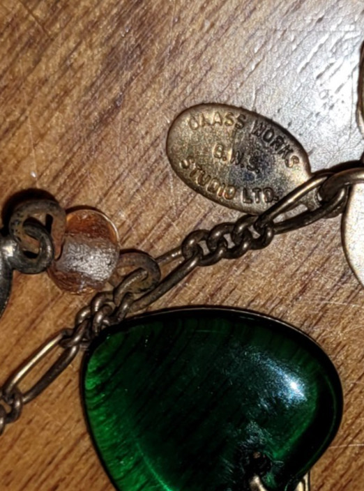 Vintage Glass Works Studio Glass Hearts Charm Chatelain Style Pendant Necklace