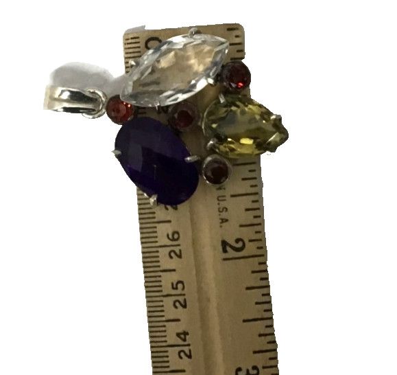Sterling Silver Multicolor Precious Gemstone Vintage Pendant