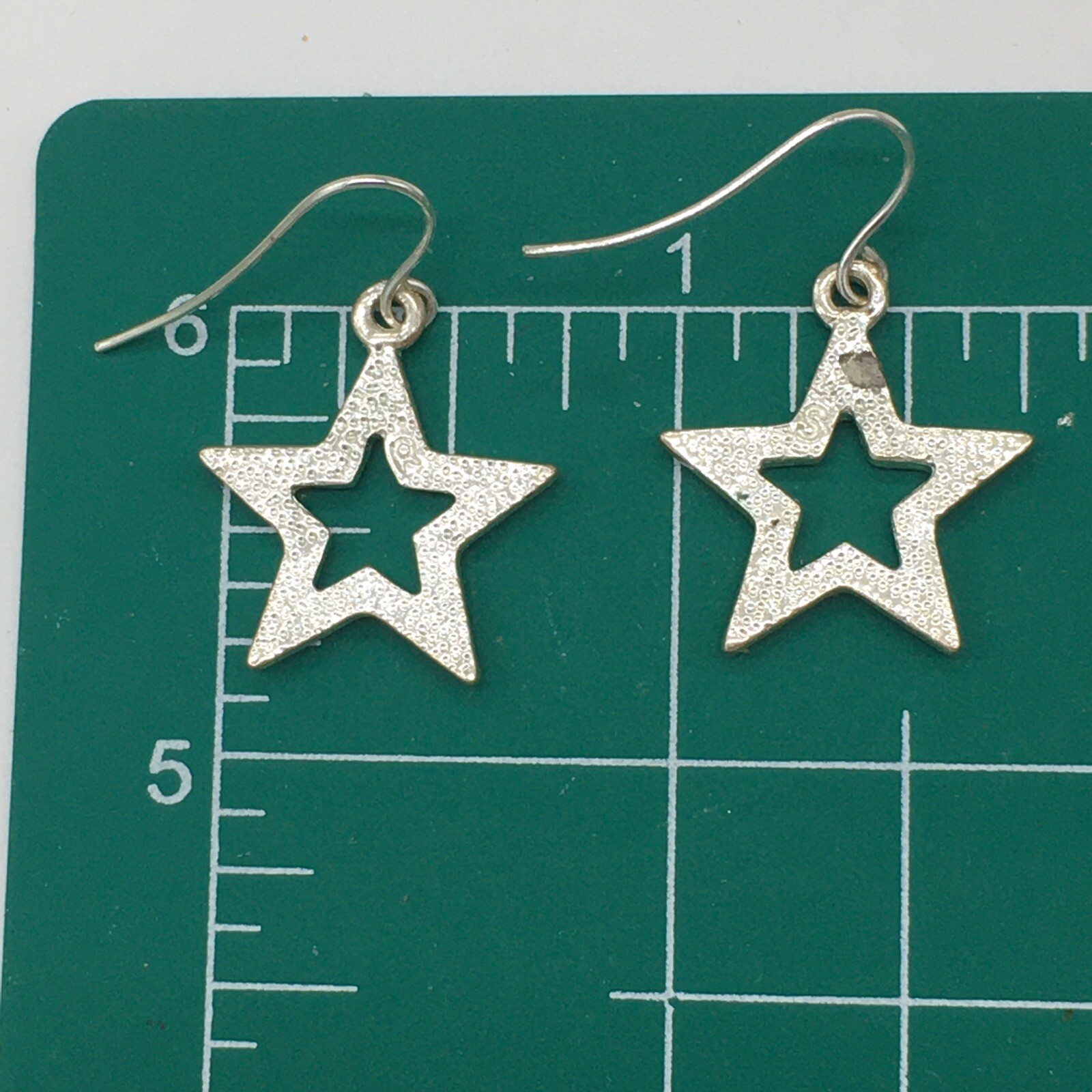 Silver Tone Star Rhinestone Dangle Earrings Approx .9″