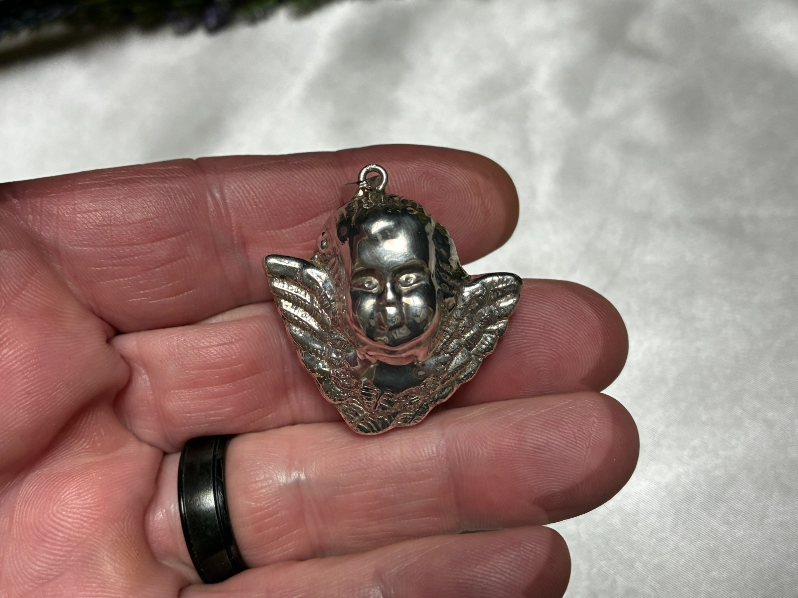 Vintage Fine 925 Sterling Silver 3D Puffy Angel Cherub Head Pendant