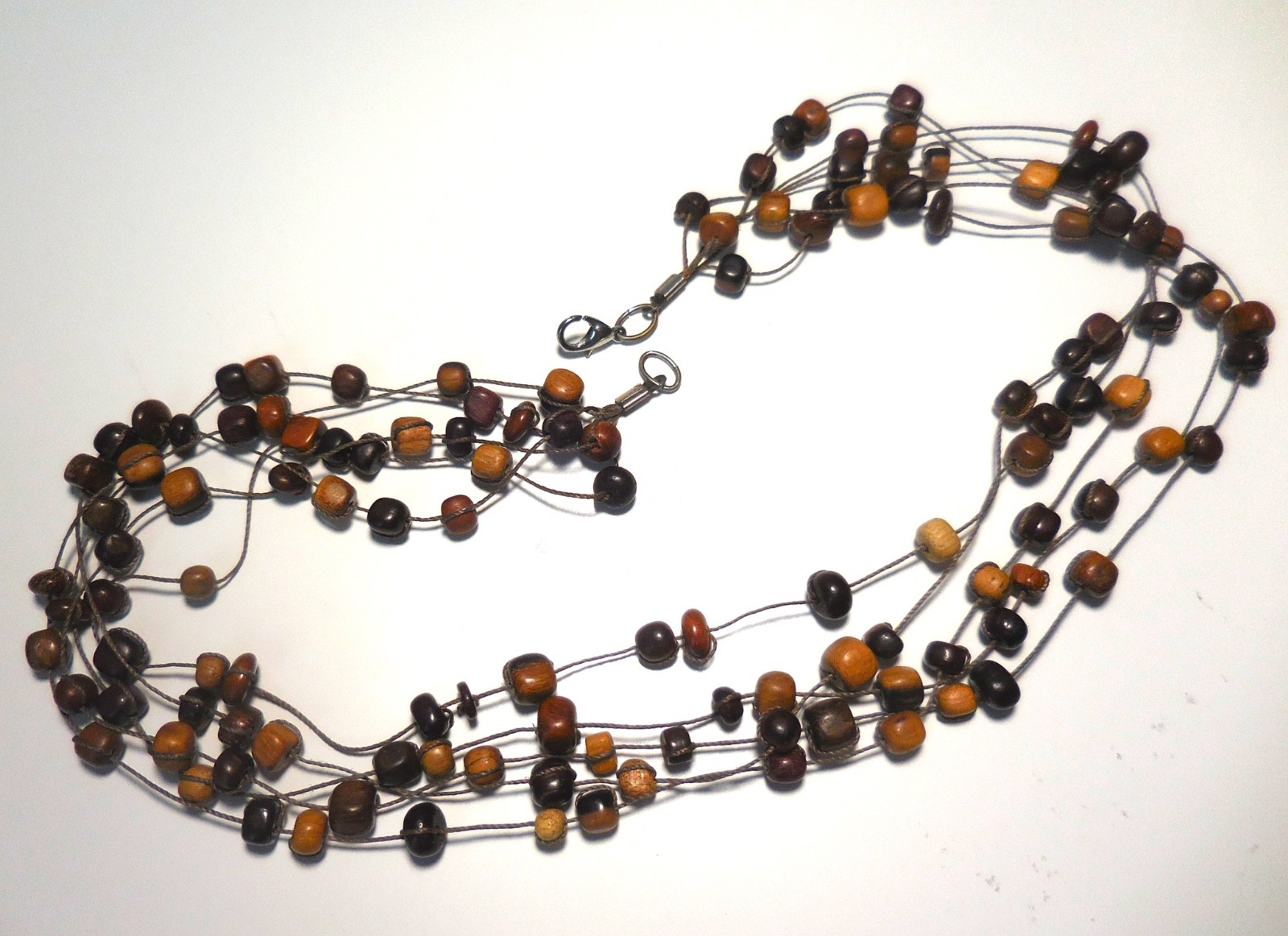 2 Necklaces BOHO style Birch Wood Beads Multi Strand Vintage Wooden Jewelry