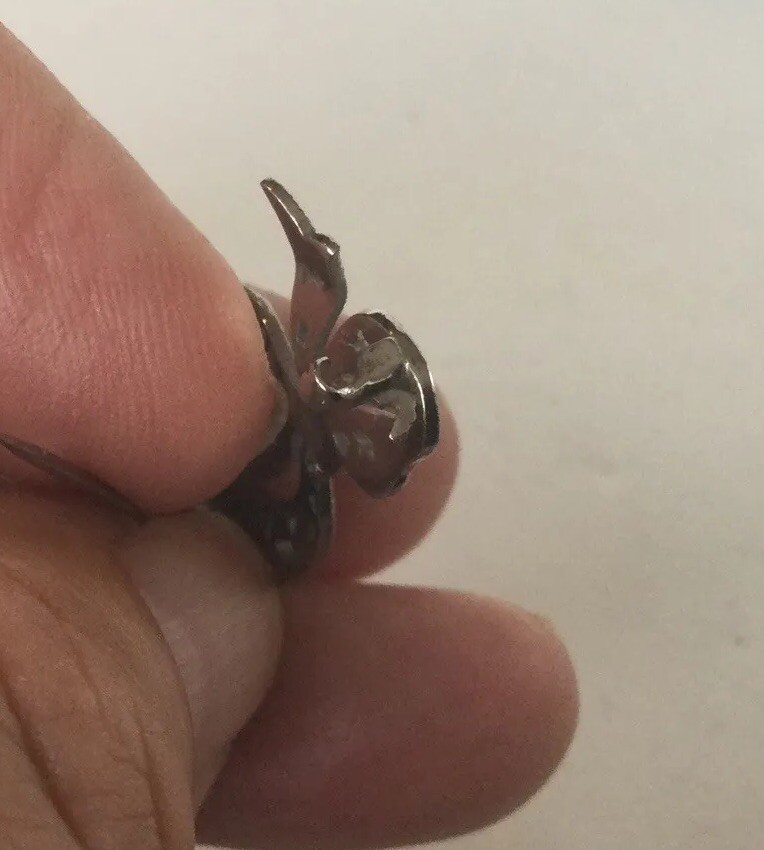 Silver Lace Pin Marked W/Star C Clasp Safety Lock Open Work Bow