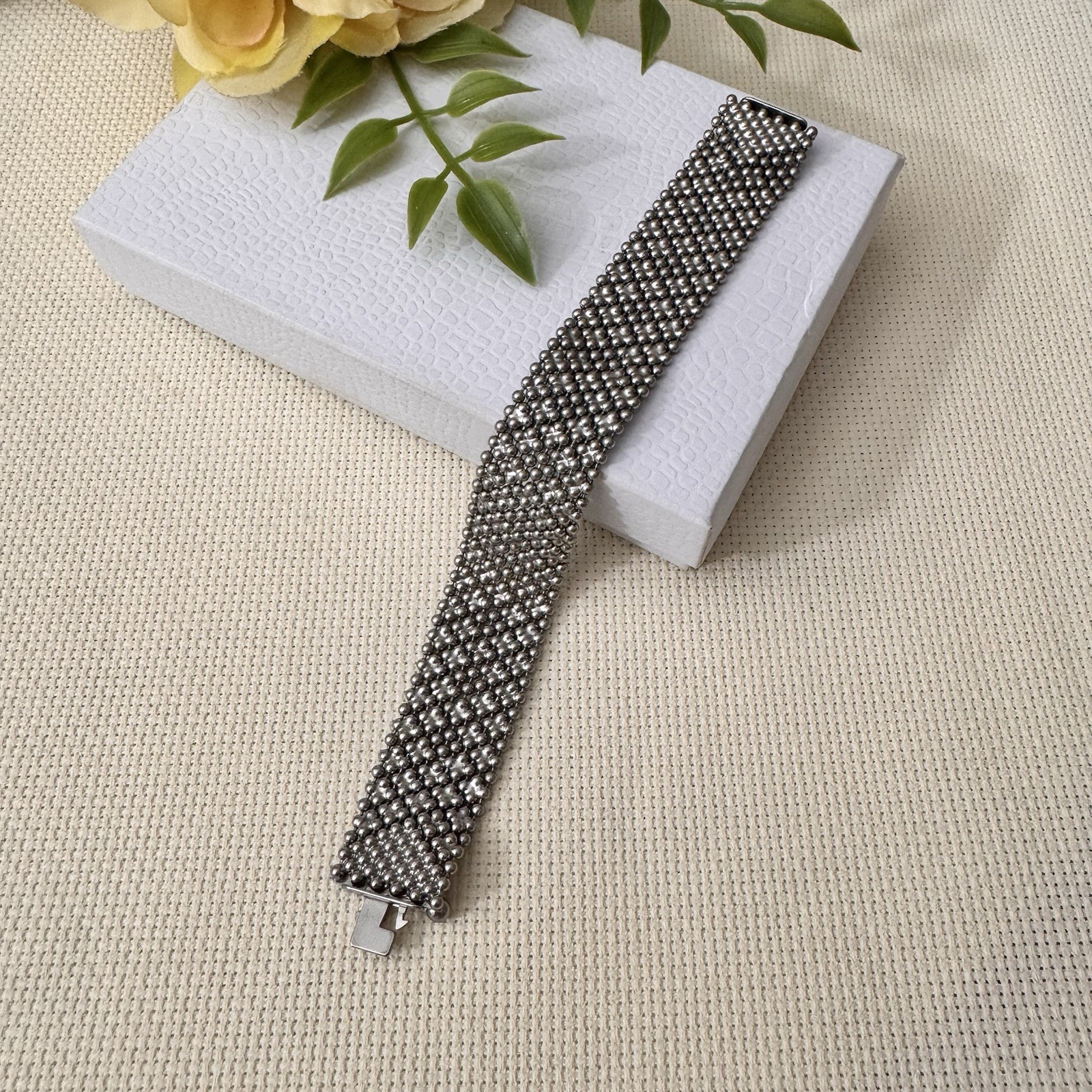 Vintage Liquid Metal Flexible Mesh Bracelet with Box Clasp