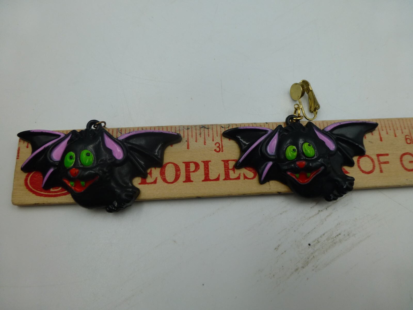 Fun World Div, S Lehman, Cute Devil Pin + Bat Earrings