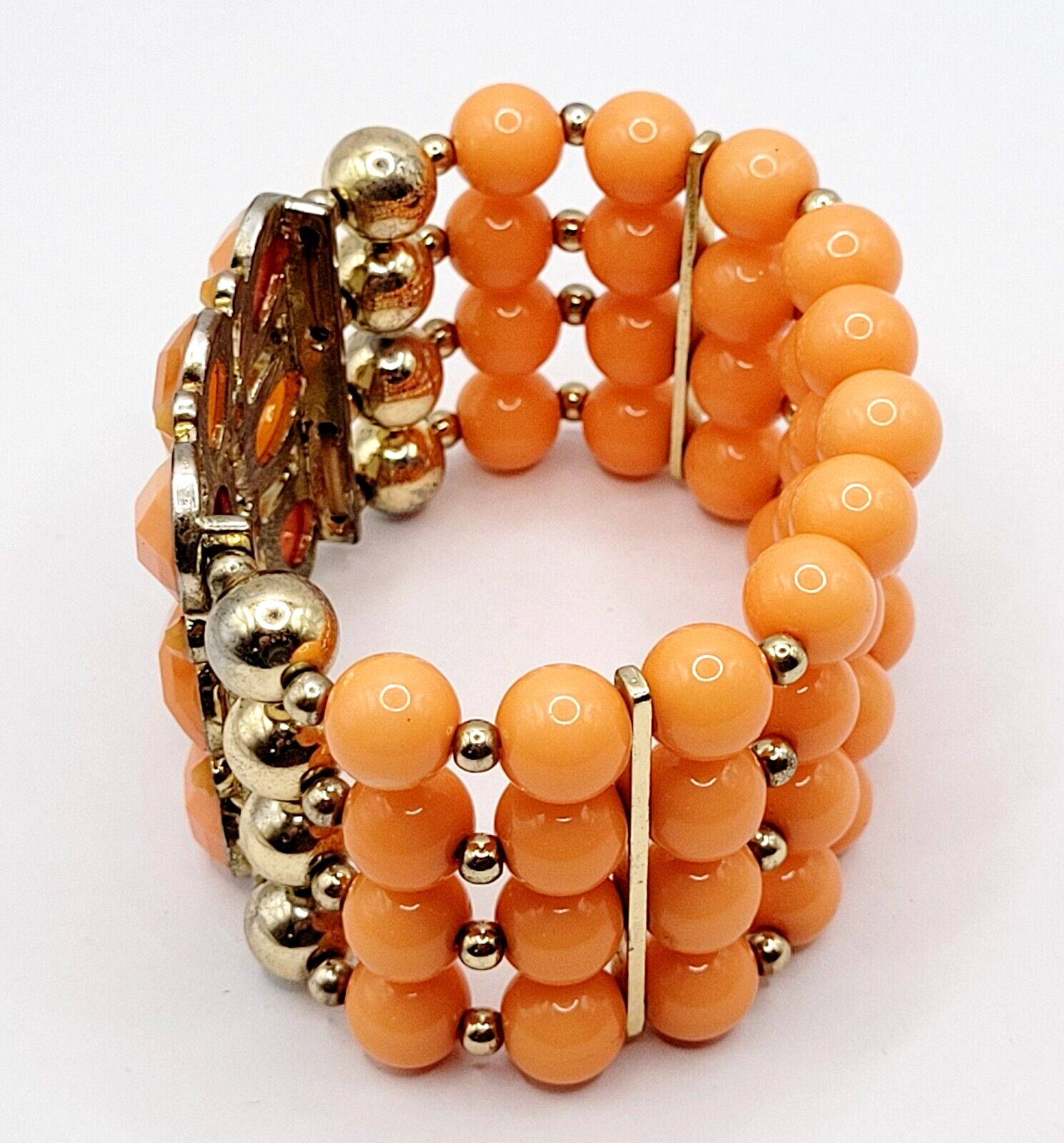 Orange Sherbet Melon Shade Wide Chunky Stretch Beaded Bangle Vintage Bracelet