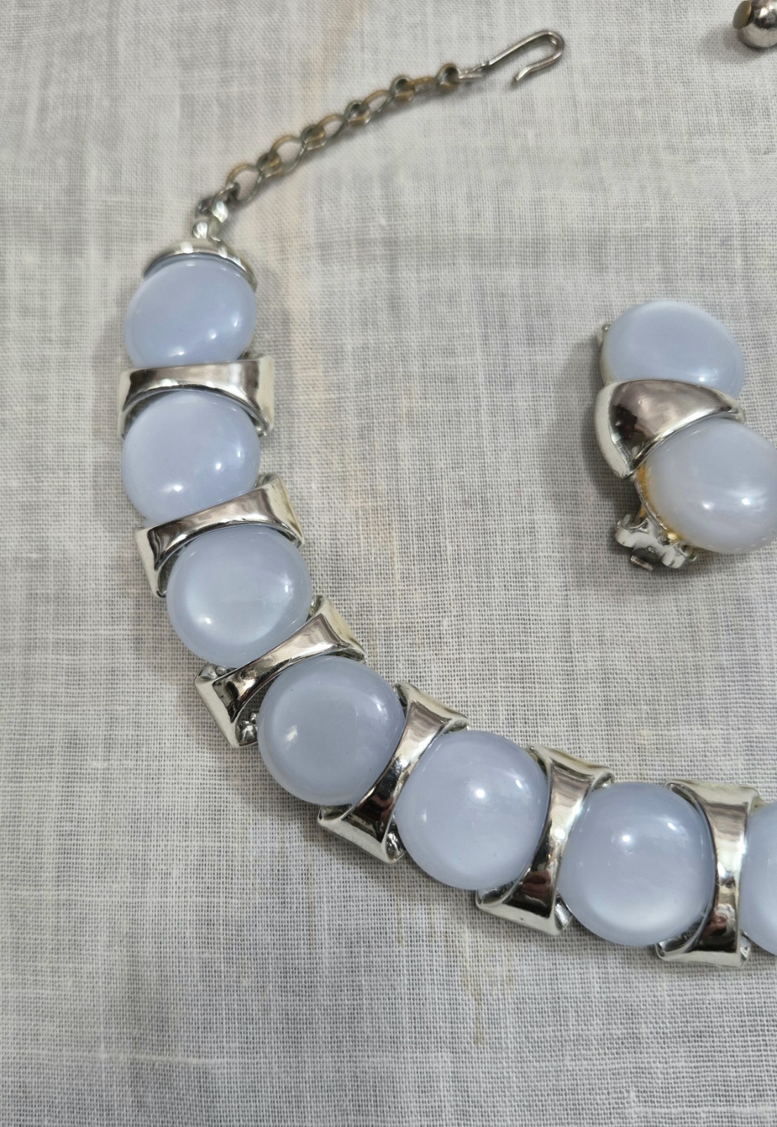 Vintage Coro Thermoset Lucite Moon Glow Choker Necklace & Clip Earrings Set 1950