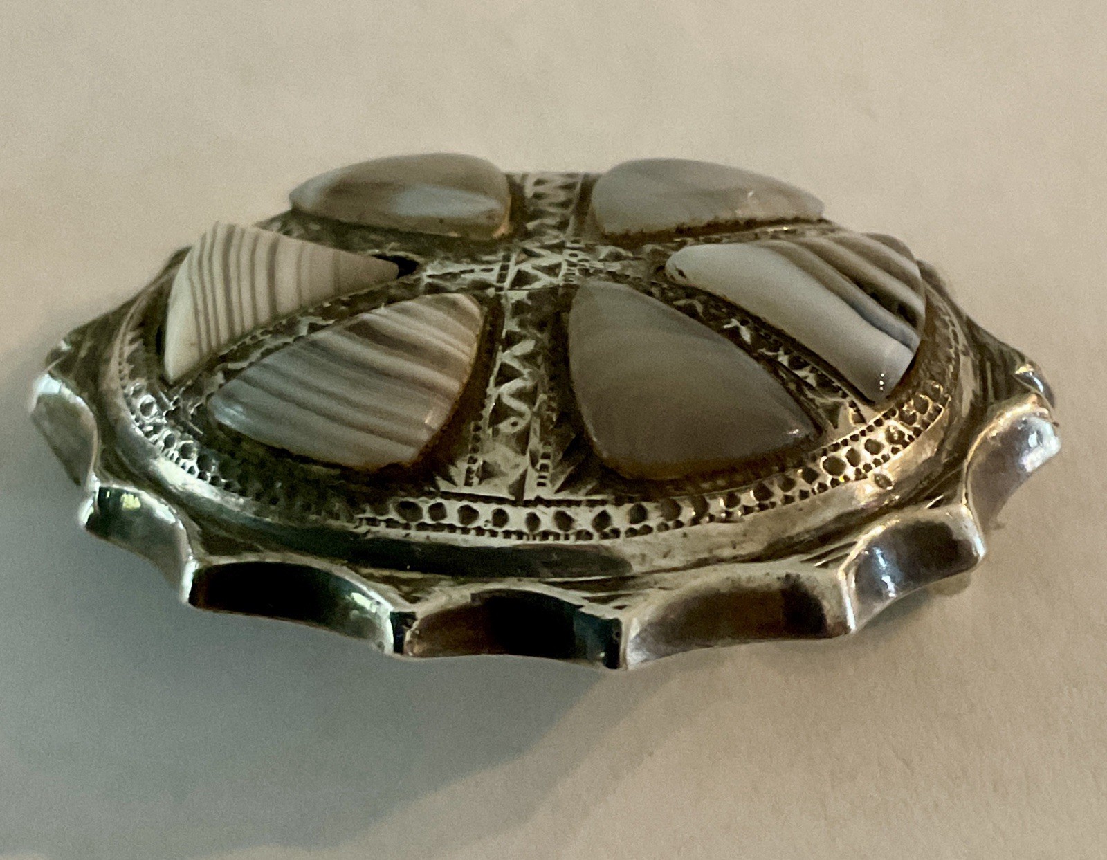 Antique Sterling Silver and Grey Agate Stone Scottish Pin 9.64 Grams