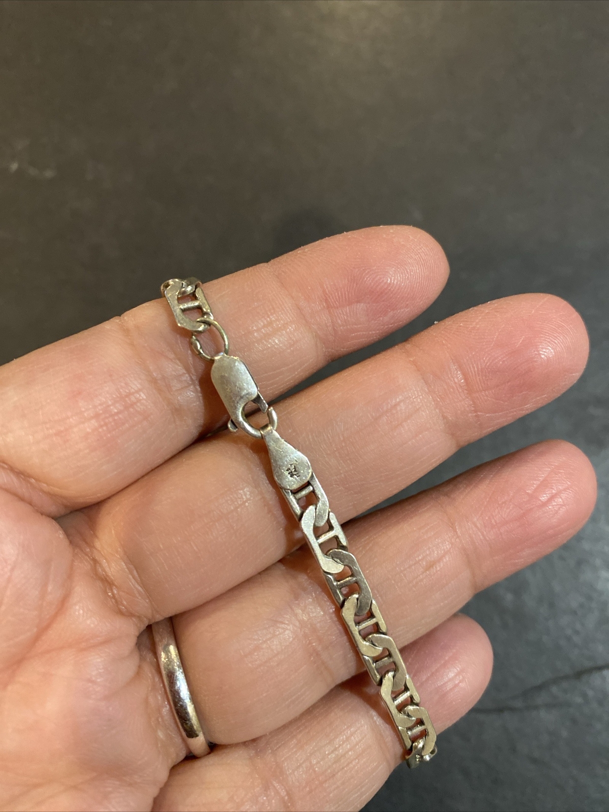 Vintage Sterling Silver 925 Italy Anchor Mariner Link Bracelet 9.5”