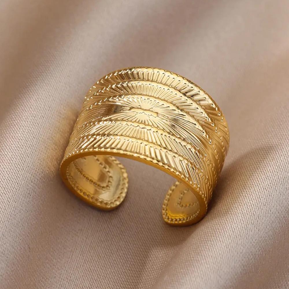 Vintage Geometric Flower Adjustable Ring Gold Plated 316l Stainless Steel Gift