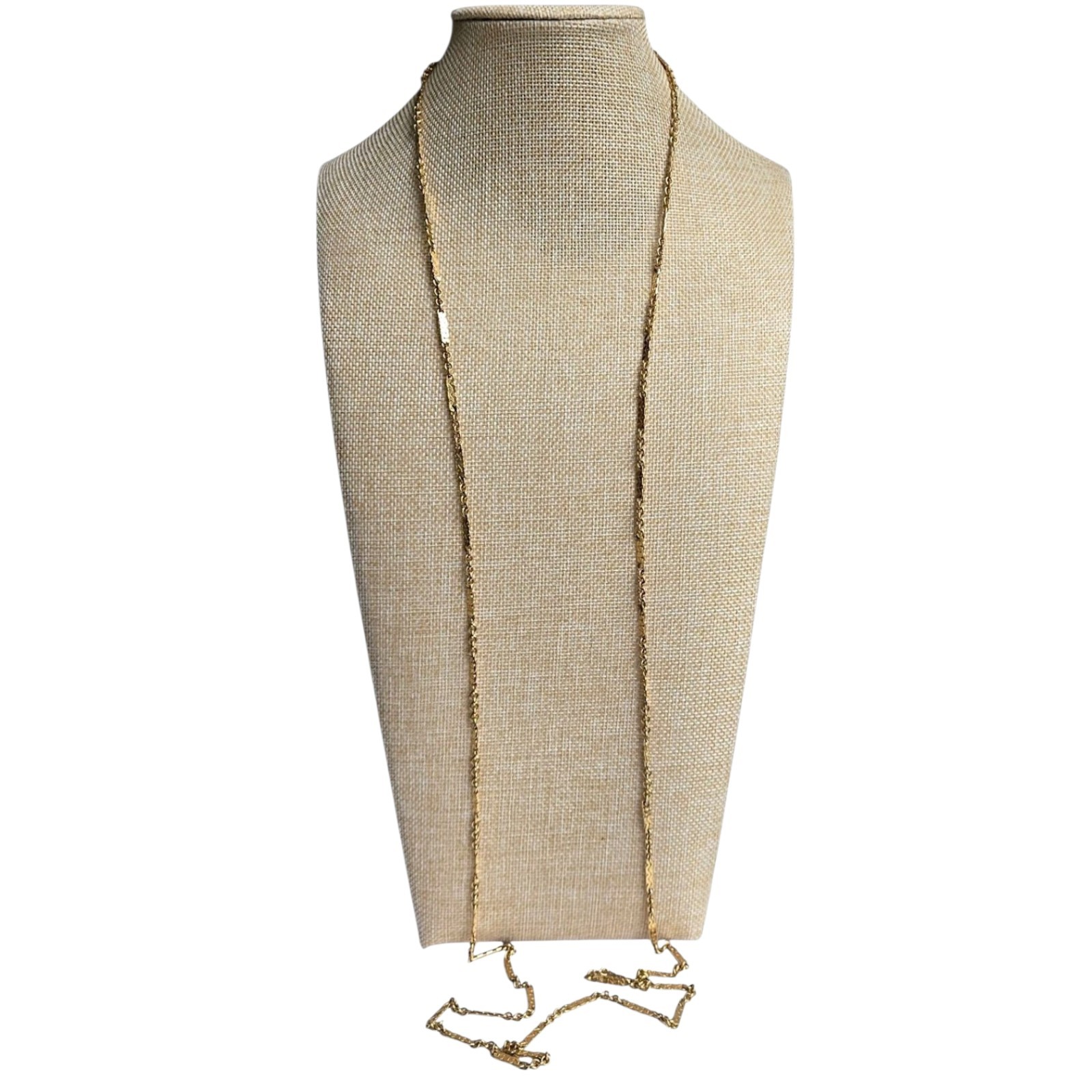 Vtg Monet Textured Bar Link Gold Tone Station Necklace Long Layering Chain 54″