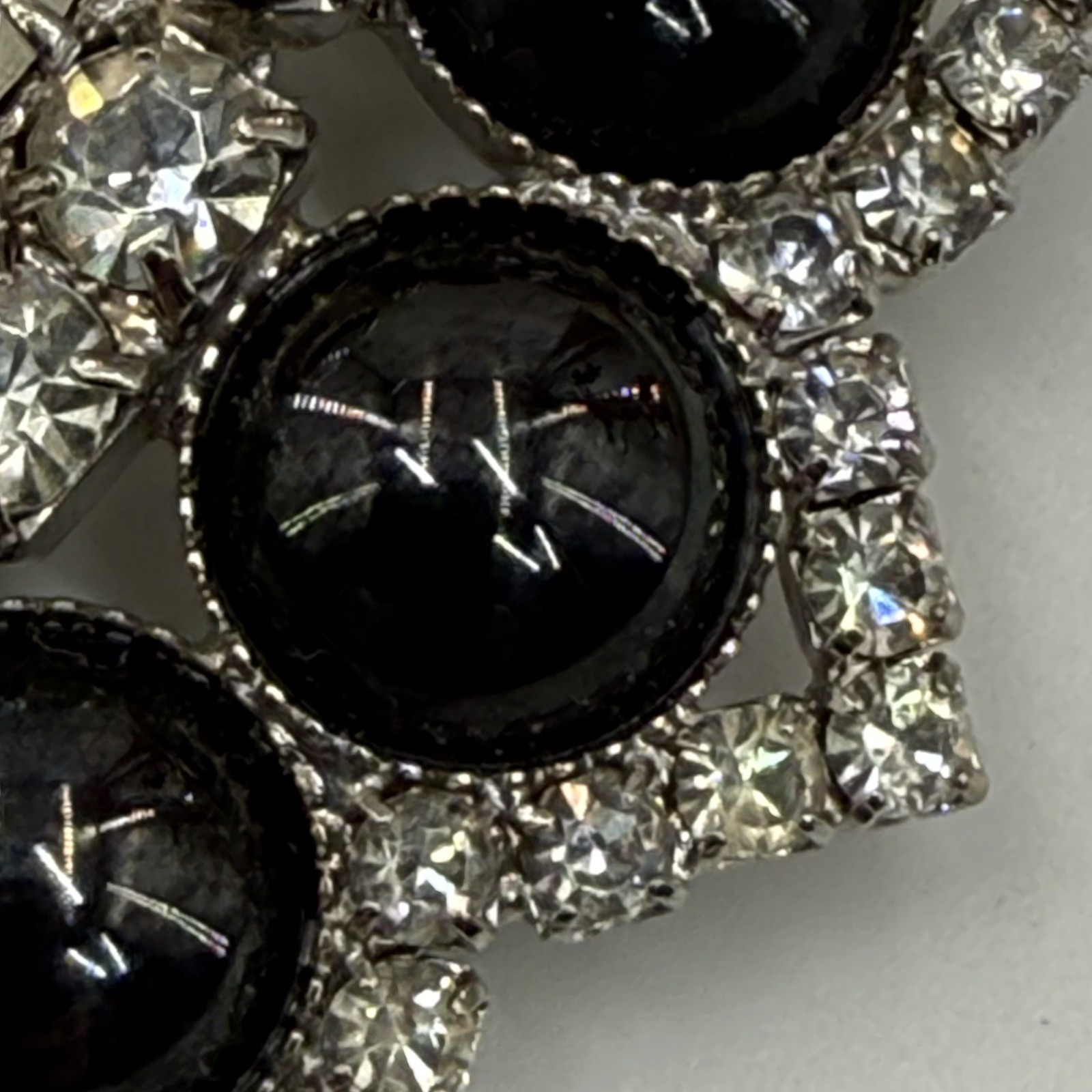 VTG DeLizza & Elster (Juliana) Hematite Cabochon Rhinestone Brooch, Verified