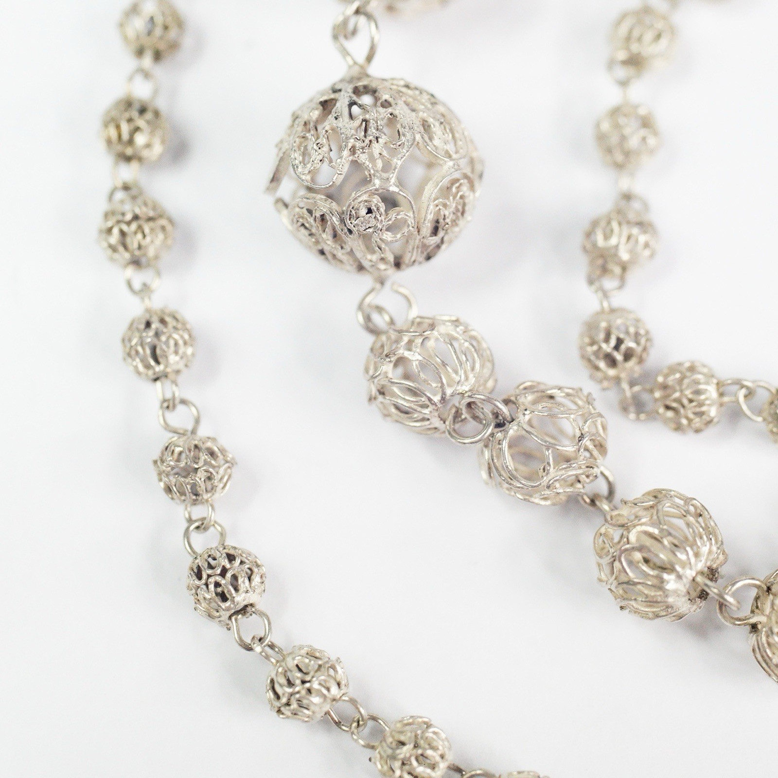 Vtg Sterling Silver Filigree Cannetille Graduated Ball Bead Necklace 19” 17.97 g