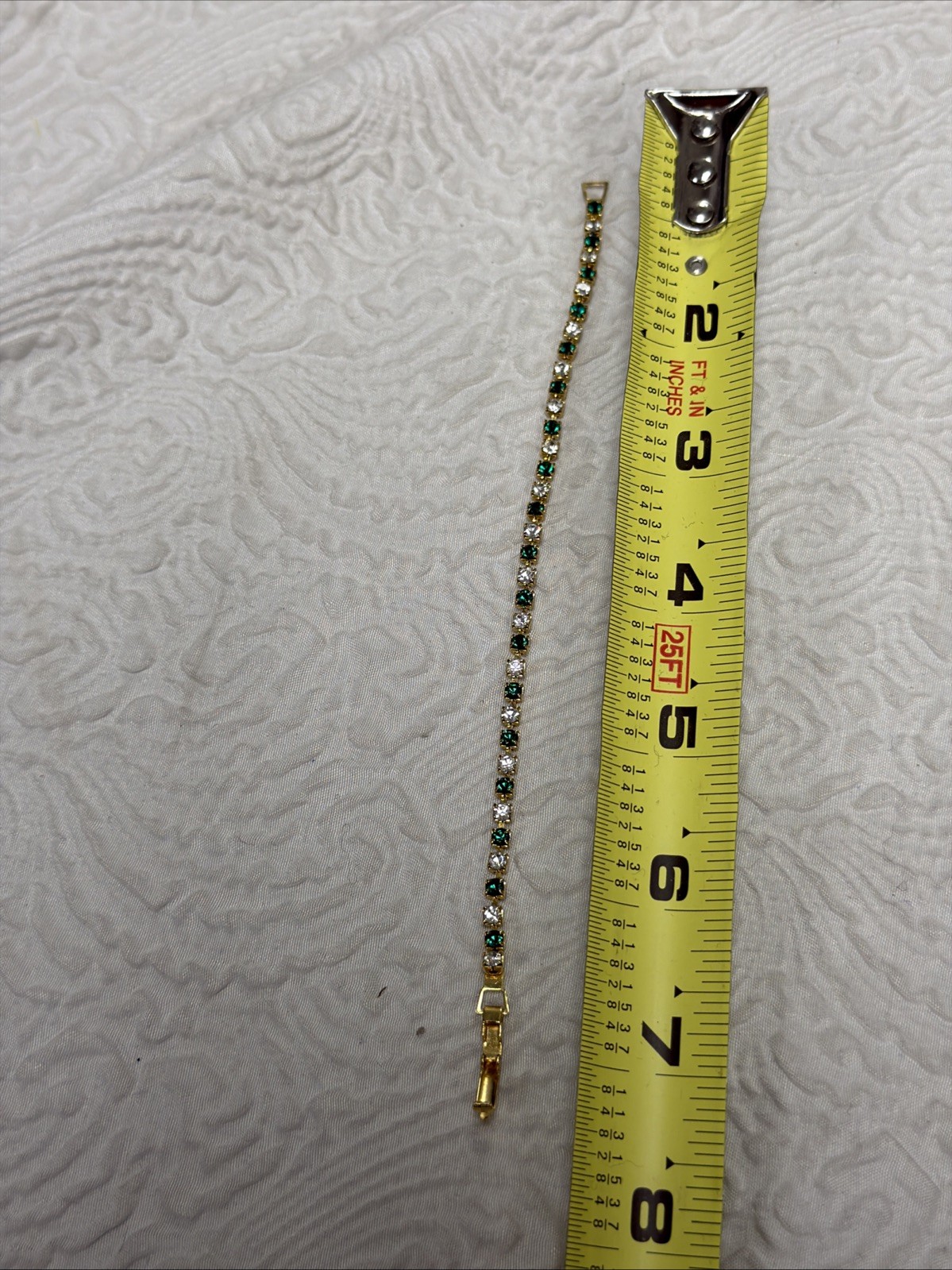 Vintage Eternity Alternating Emerald and Crystal Gold Plated 6.5” Bracelet