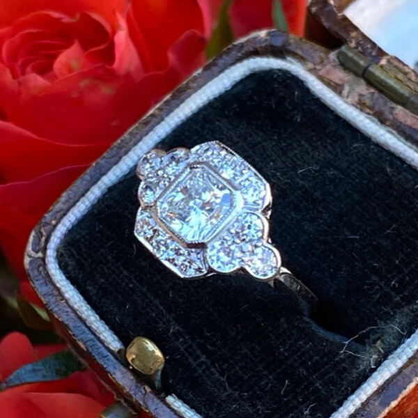 2 Ctw White Asscher Cut Simulated Diamond Art Deco Engagement Ring In 925 Silver