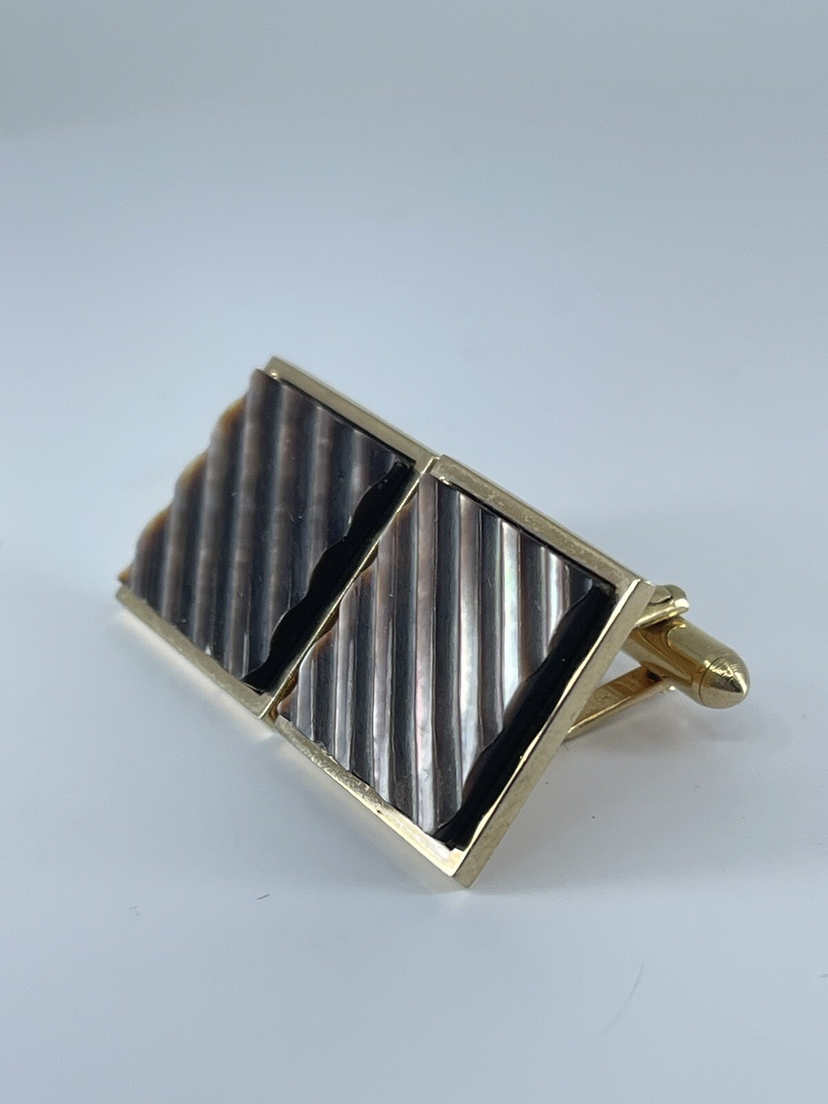Swank Cufflinks Mother of Pearl square ribbed design bullet backs 1″