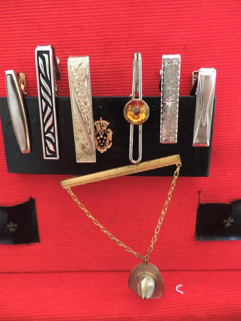 Vtg Lot #3 Men’s Jewelry Box Cuff Links Tie Clips Swank Kreisler Craft Unsigned