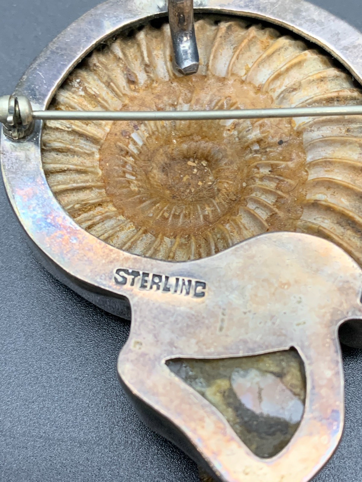 Vintage AKR Amy Kahn Russell Ammonite Sterling Silver Brooch (779)