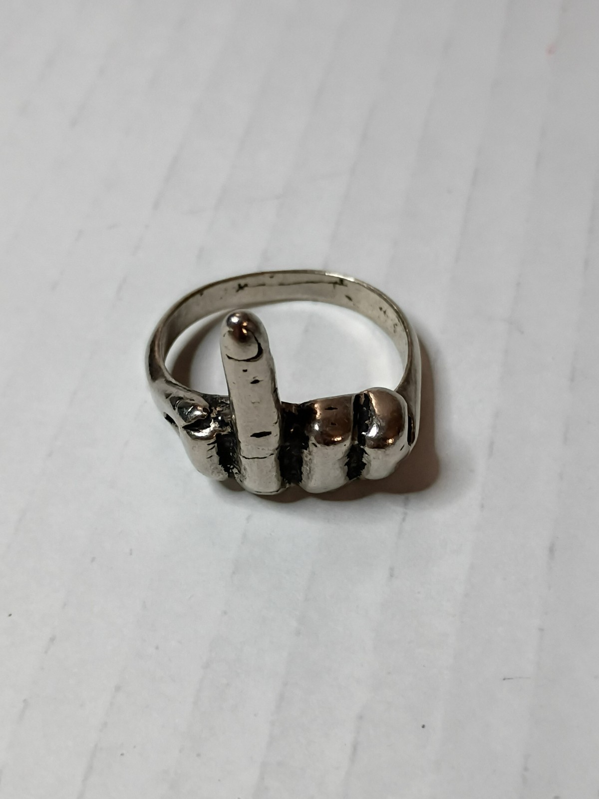 Vintage Metal Middle Finger Ring Size 13.75 Biker Retro Punk Rock Goth Crude
