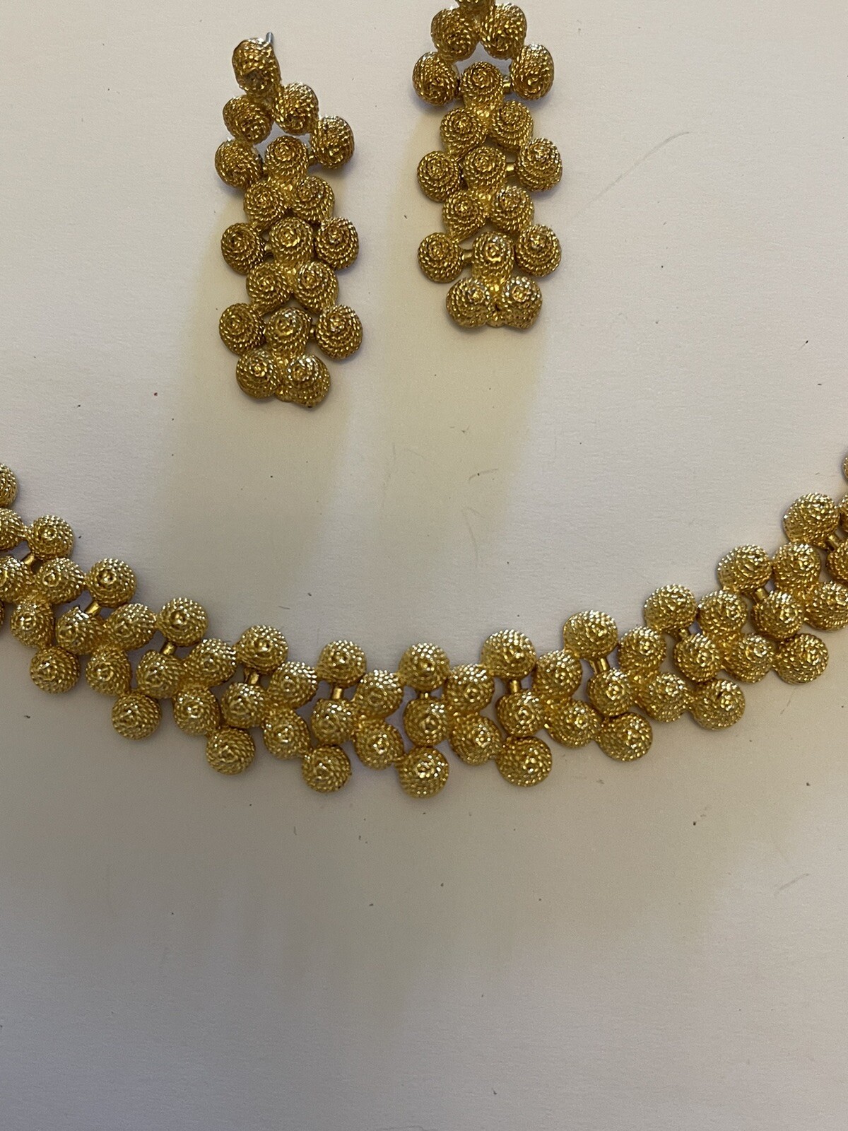 Vintage Goldtone Granulated 1/2” Wide 8” Long Bracelet & Match Drop Earrings 1.5